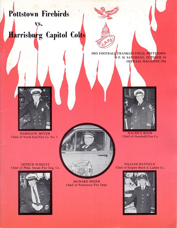 ACFL Game Program: Pottstown Firebirds vs. Harrisburg Capitol Colts (October 18, 1969)