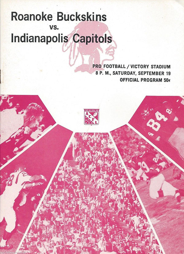 ACFL Game Program: Roanoke Buckskins vs. Indianapolis Capitols (September 19, 1970)