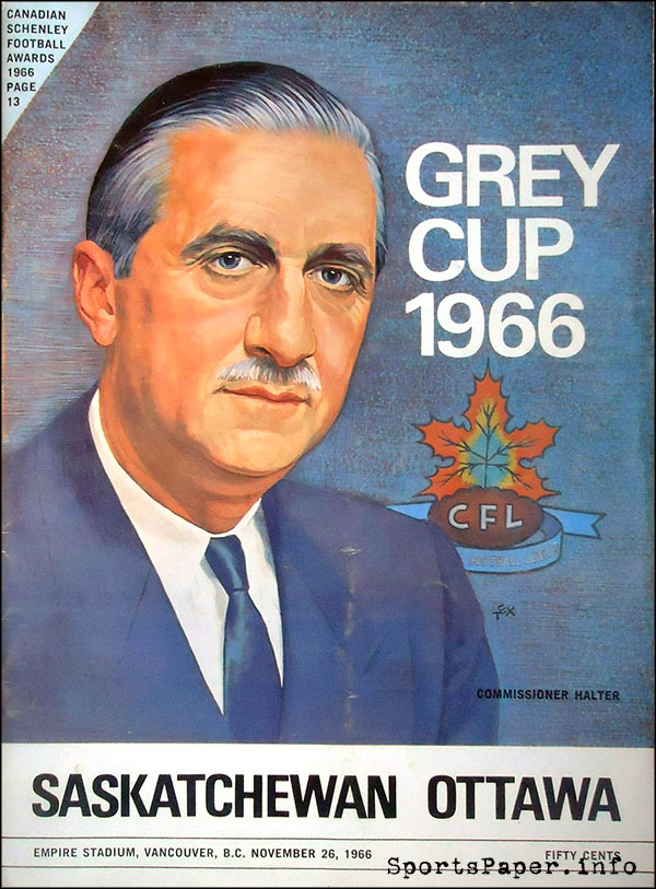 CFL Program: 1966 Grey Cup (Ottawa Rough Riders vs. Saskatchewan Roughriders)