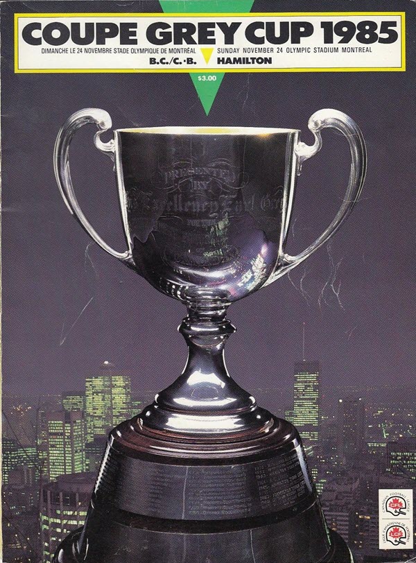 CFL Program: 1985 Grey Cup (BC Lions vs. Hamilton Tiger-Cats)