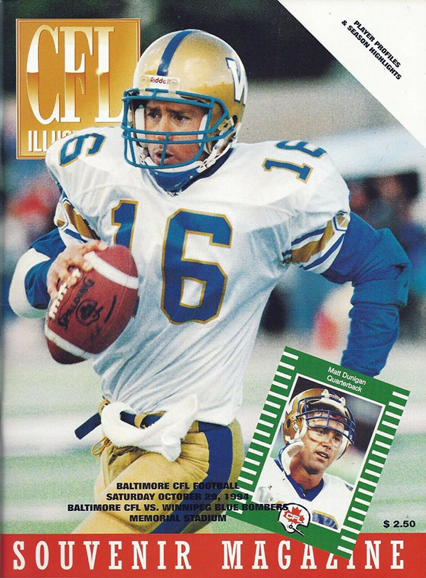 CFL Program: Baltimore Football Club vs. Winnipeg Blue Bombers (October 29, 1994)