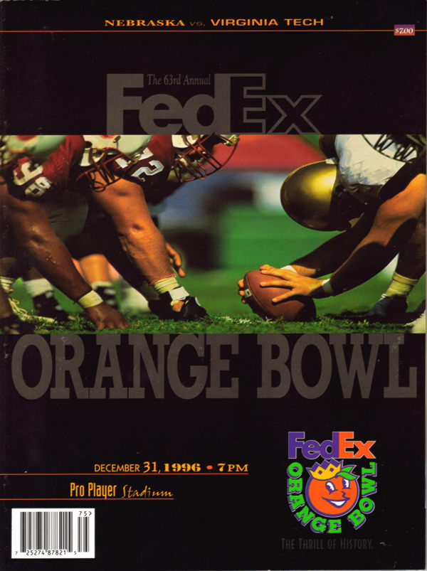 NCAA Bowl Game Program: 1996 Orange Bowl (Virginia Tech Hokies vs. Nebraska Cornhuskers)