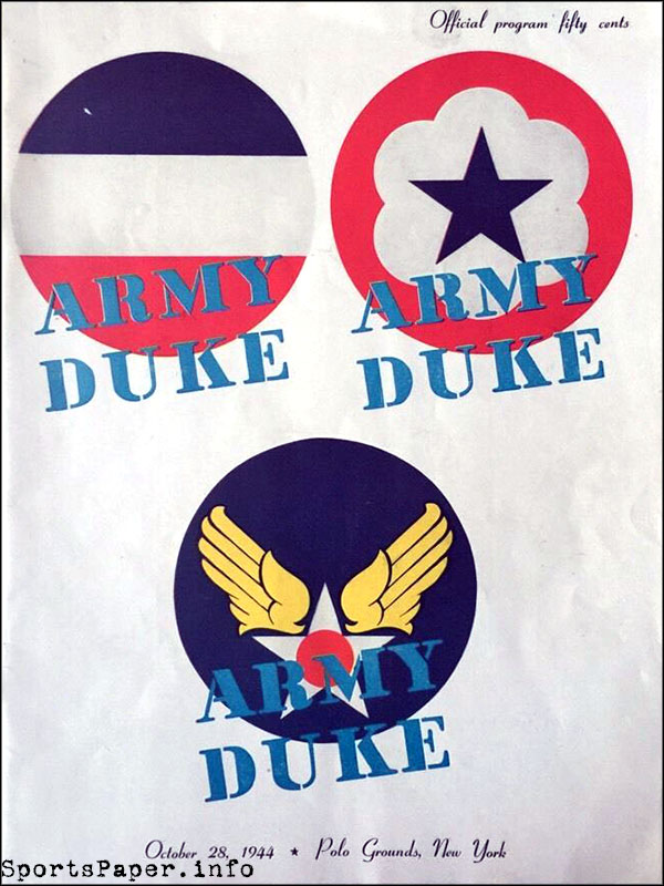 College Football Program: Army Cadets vs. Duke Blue Devils (October 28, 1944)