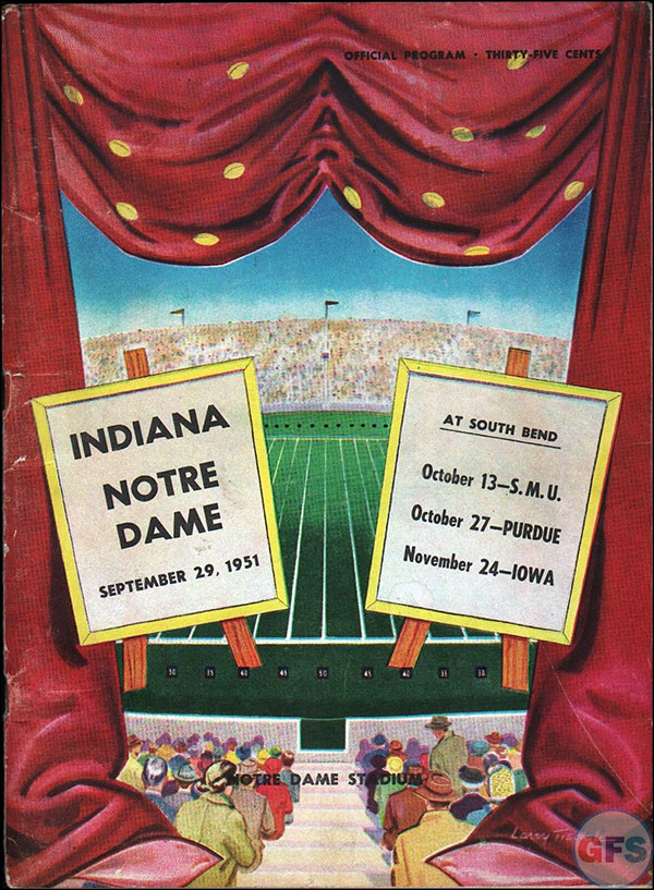 College Football Program: Notre Dame Fighting Irish vs. Indiana Hoosiers (September 29, 1951)