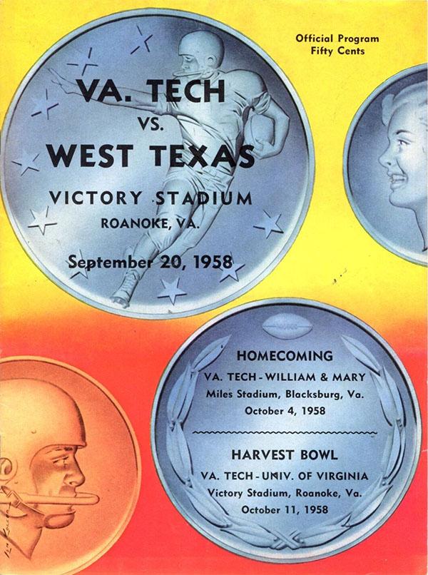 College Football Program: Virginia Tech Gobblers vs. West Texas State Buffaloes (September 20, 1958)