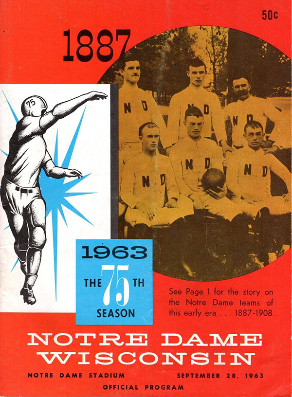 College Football Program: Notre Dame Fighting Irish vs. Wisconsin Badgers (September 28, 1963)