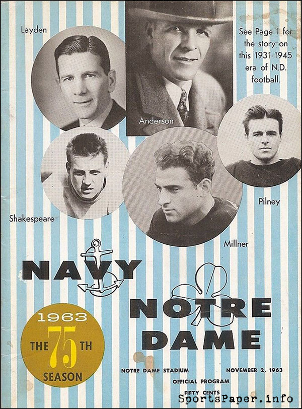 College Football Program: Notre Dame Fighting Irish vs. Navy Midshipmen (November 2, 1963)