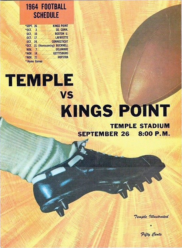 College Football Program: Temple Owls vs. Kings Point Mariners (September 26, 1964)