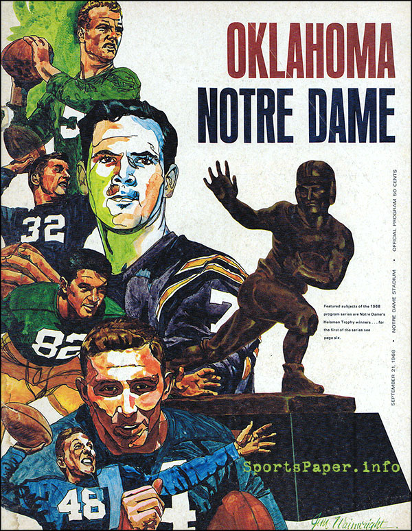 College Football Program: Notre Dame Fighting Irish vs. Oklahoma Sooners (September 21, 1968)