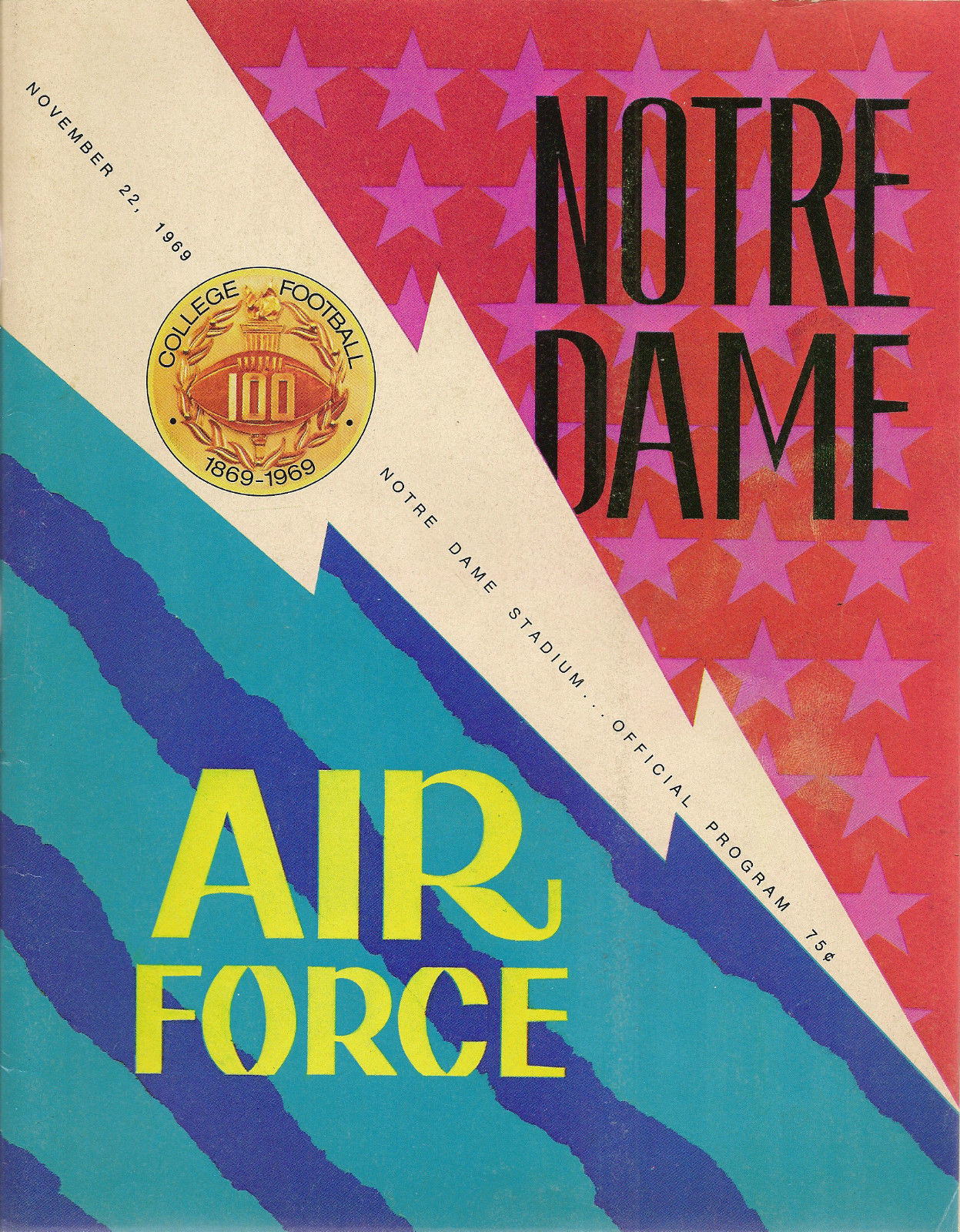 College Football Program: Notre Dame Fighting Irish vs. Air Force Falcons (November 22, 1969)