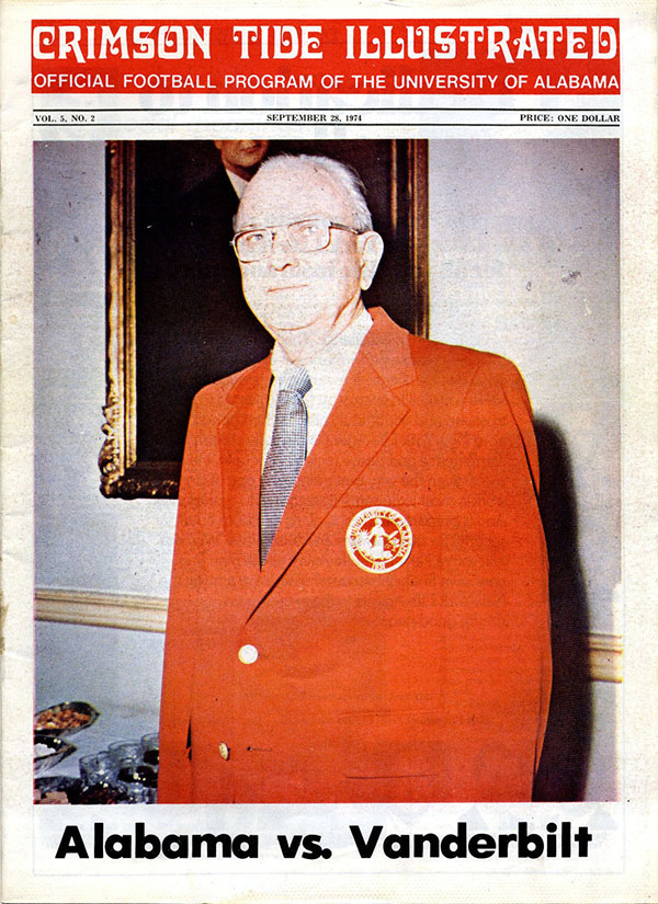 College Football Program: Alabama Crimson Tide vs. Vanderbilt Commodores (September 28, 1974)