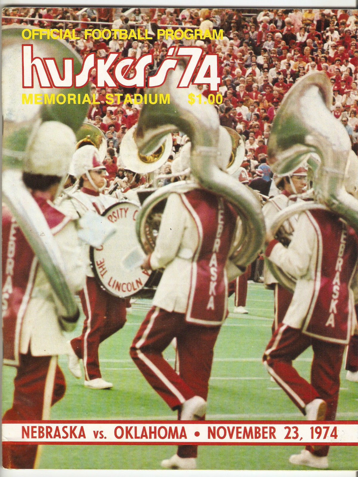 College Football Program: Nebraska Cornhuskers vs. Oklahoma Sooners (November 23, 1974)