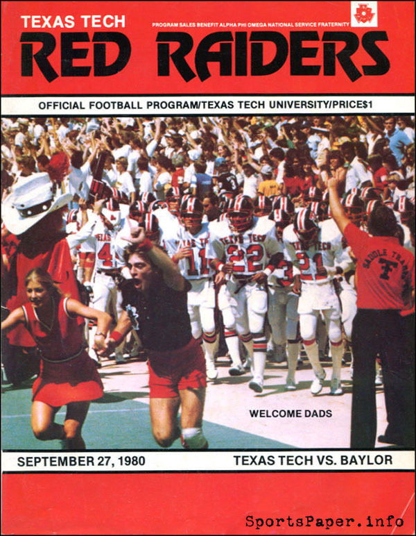 College Football Program: Texas Tech Red Raiders vs. Baylor Bears (September 27, 1980)