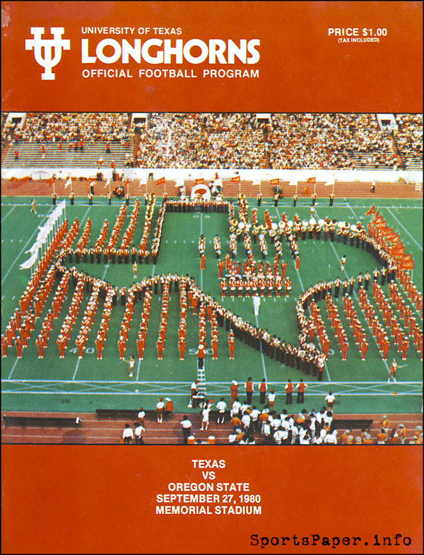 College Football Program: Texas Longhorns vs. Oregon State Beavers (September 27, 1980)