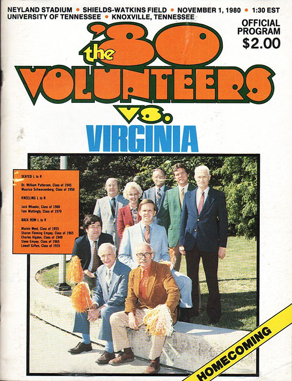 College Football Program: Tennessee Volunteers vs. Virginia Cavaliers (November 1, 1980)