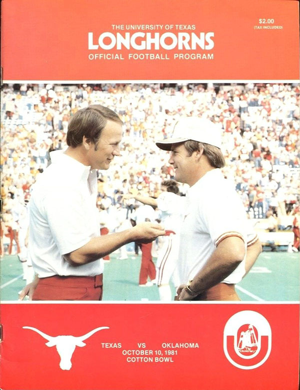 College Football Program: Texas Longhorns vs. Oklahoma Sooners (October 10, 1981)