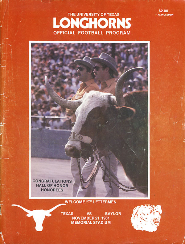 College Football Program: Texas Longhorns vs. Baylor Bears (November 21, 1981)