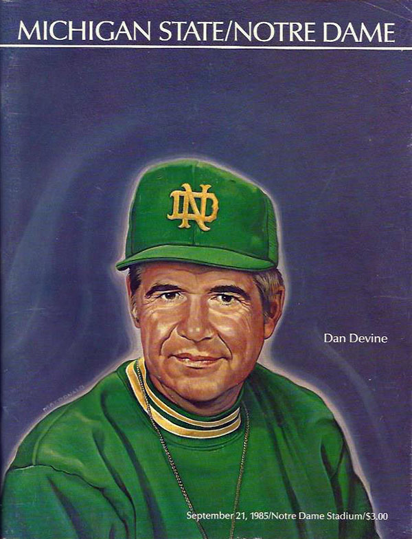 College Football Program: Notre Dame Fighting Irish vs. Michigan State Spartans (September 21, 1985)