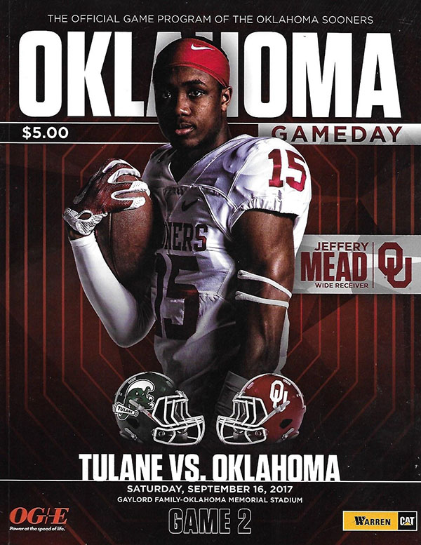 College Football Program: Oklahoma Sooners vs. Tulane Green Wave (September 16, 2017)