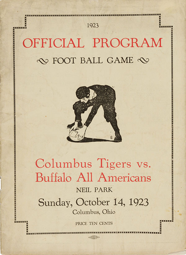 NFL Program: Columbus Tigers vs. Buffalo All-Americans (October 14, 1923)