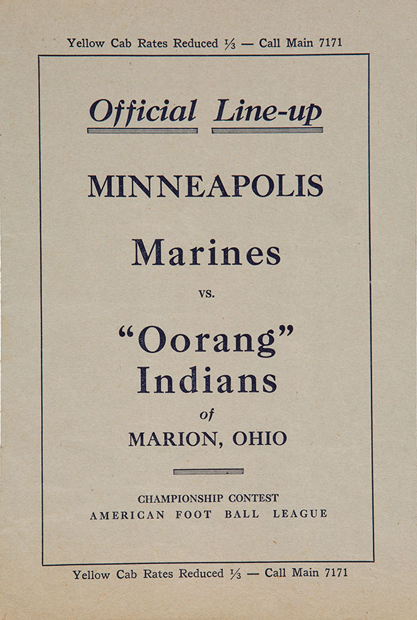 NFL Program: Minneapolis Marines vs. Oorang Indians (October 14, 1923)