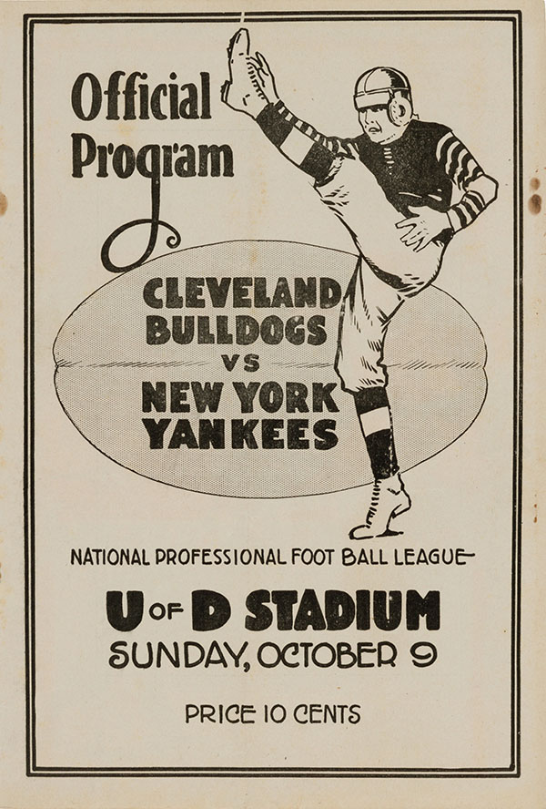 NFL Program: Cleveland Bulldogs vs. New York Yankees (October 9, 1927)