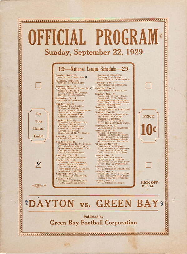 NFL Program: Green Bay Packers vs. Dayton Triangles (September 22, 1929)