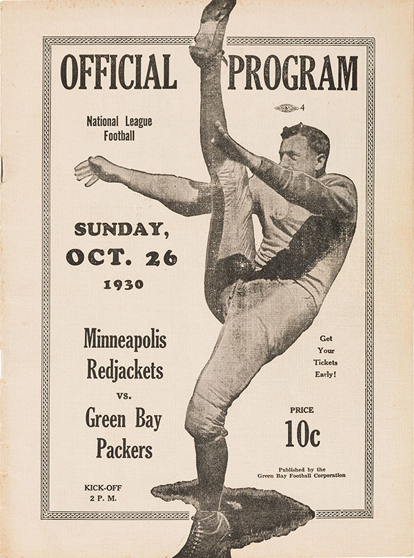 NFL Program: Green Bay Packers vs. Minneapolis Red Jackets (October 26, 1930)