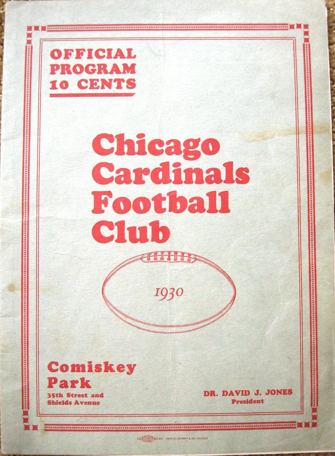 NFL Program: Chicago Cardinals vs. Frankford Yellow Jackets (November 2, 1930)