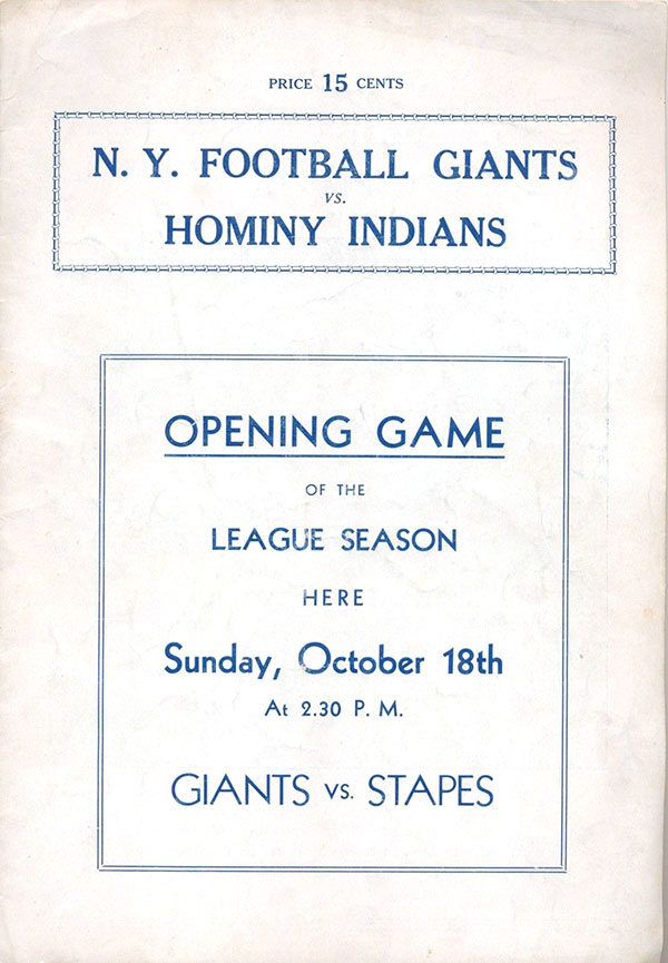 NFL Program: New York Giants vs. Hominy Indians (September 23, 1931)