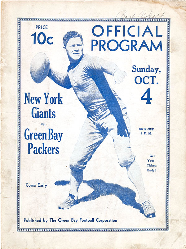 NFL Program: Green Bay Packers vs. New York Giants (October 4, 1931)