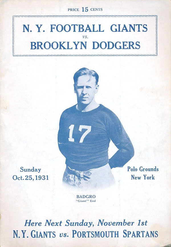 NFL Program: New York Giants vs. Brooklyn Dodgers (October 25, 1931)