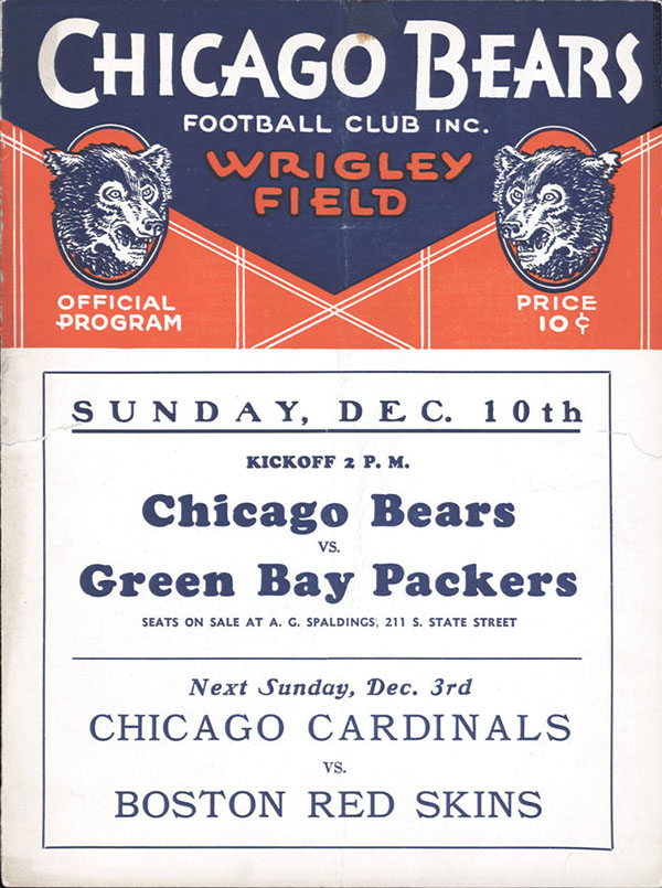 NFL Program: Chicago Bears vs. Chicago Cardinals (November 30, 1933)