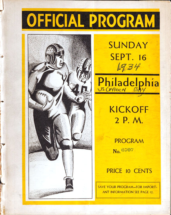 NFL Program: Green Bay Packers vs. Philadelphia Eagles (September 16, 1934)