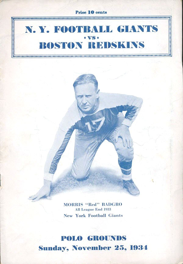 NFL Program: New York Giants vs. Boston Redskins (November 25, 1934)