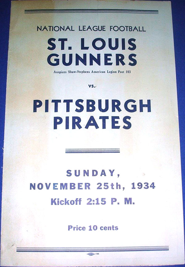 NFL Program: St. Louis Gunners vs. Pittsburgh Pirates (November 25, 1934)