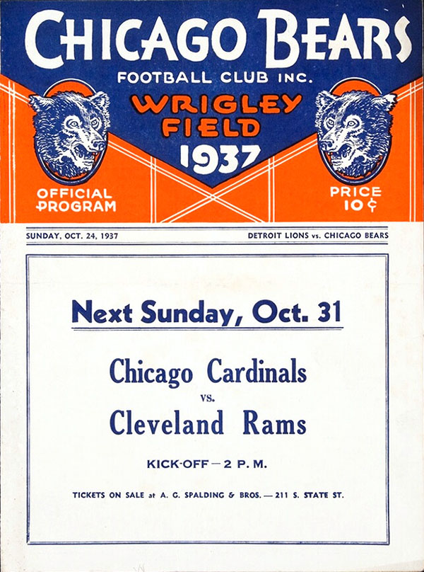 NFL Program: Chicago Bears vs. Detroit Lions (October 24, 1937)