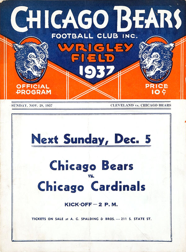 NFL Program: Chicago Bears vs. Cleveland Rams (November 28, 1937)