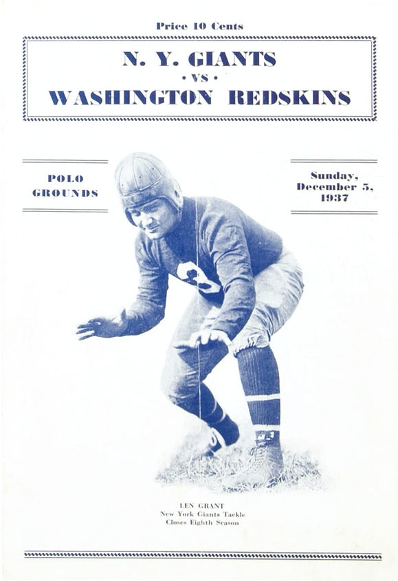 NFL Program: New York Giants vs. Washington Redskins (December 5, 1937)