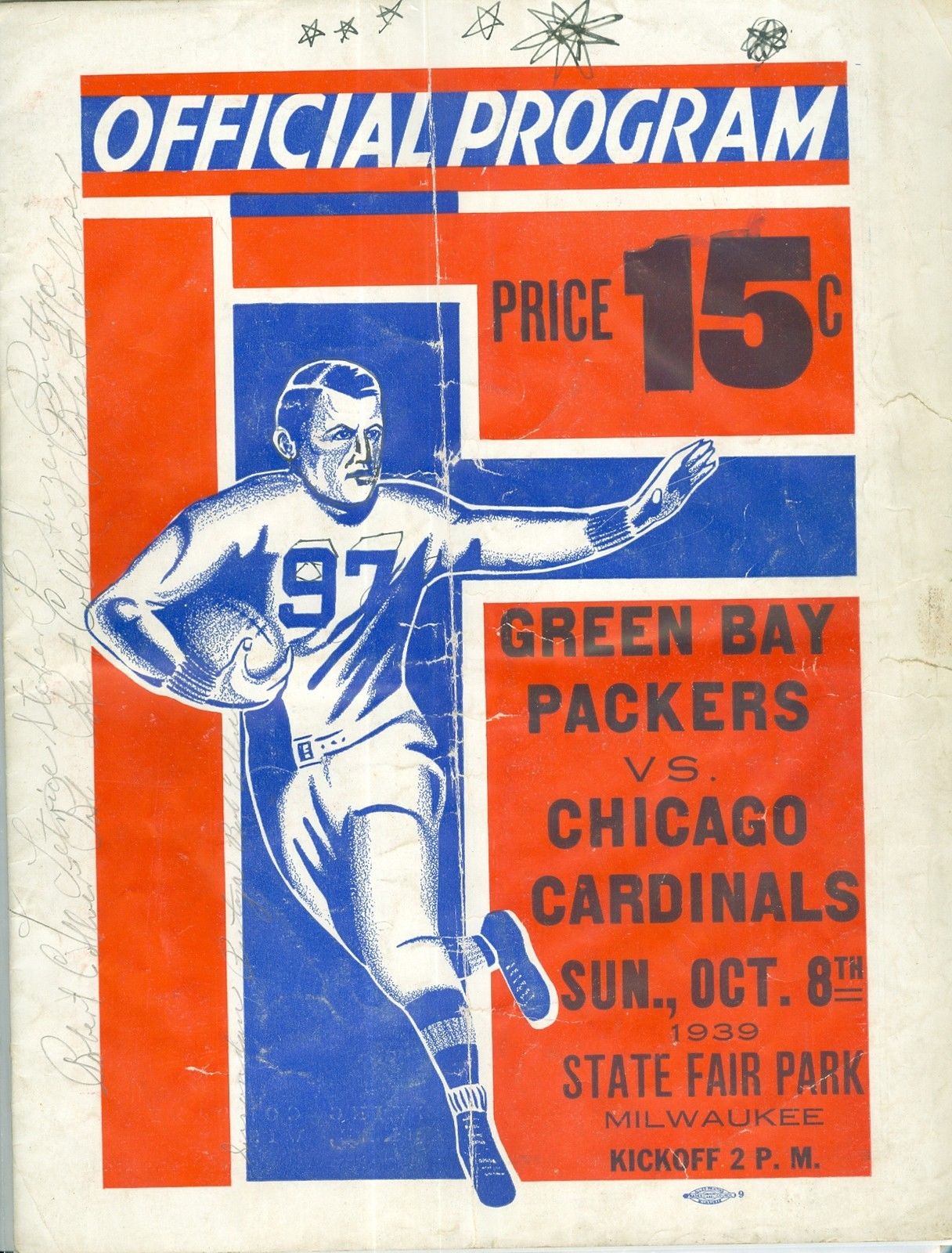 NFL Program: Green Bay Packers vs. Chicago Cardinals (October 8, 1939)