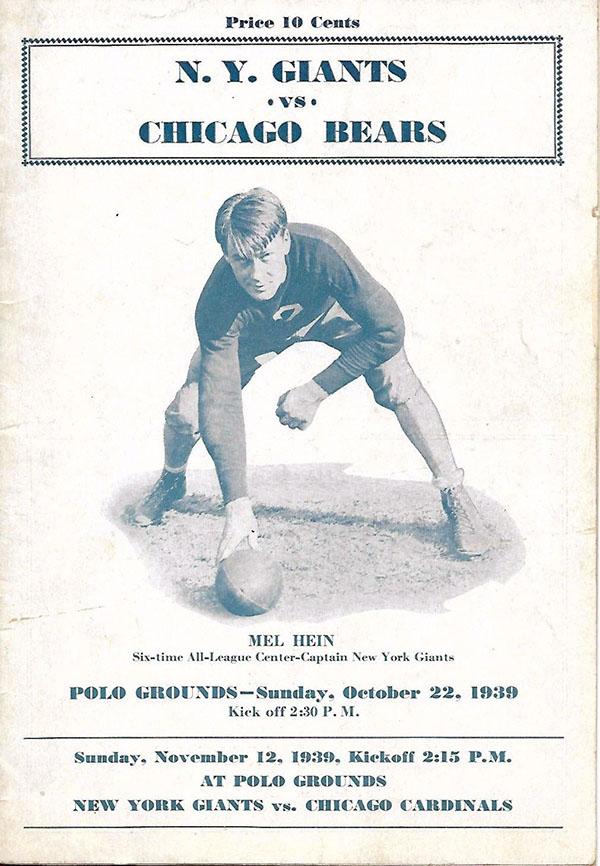 NFL Program: New York Giants vs. Chicago Bears (October 22, 1939)