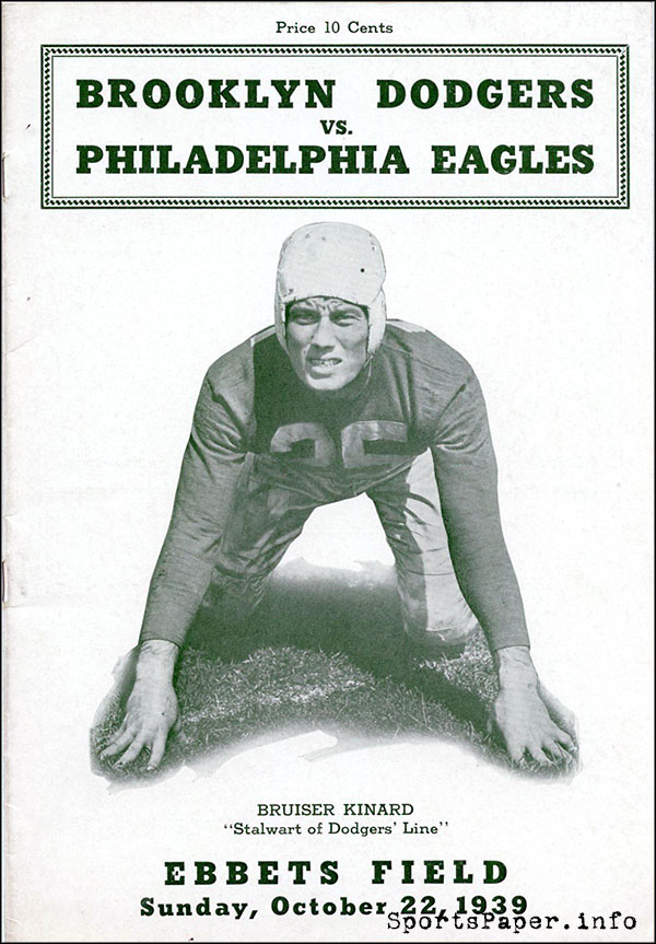 NFL Program: Brooklyn Dodgers vs. Philadelphia Eagles (October 22, 1939)