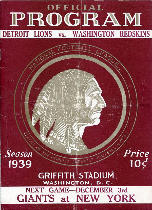 NFL Program: Washington Redskins vs. Detroit Lions (November 26, 1939)