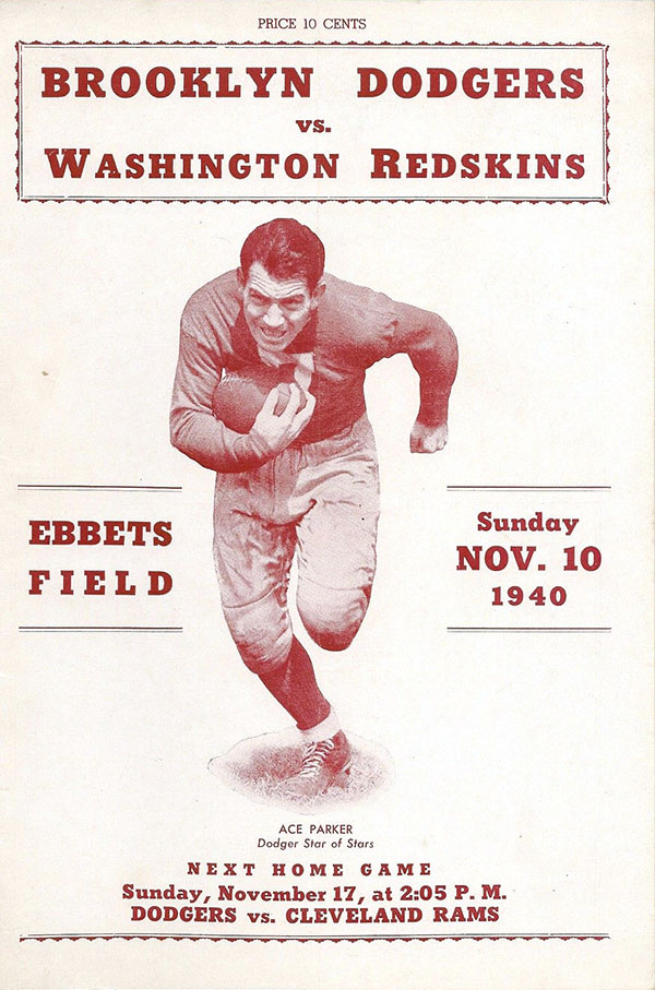 NFL Program: Brooklyn Dodgers vs. Washington Redskins (November 10, 1940)