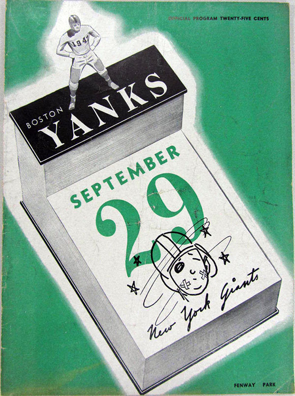 NFL Program: Boston Yanks vs. New York Giants (September 29, 1947)