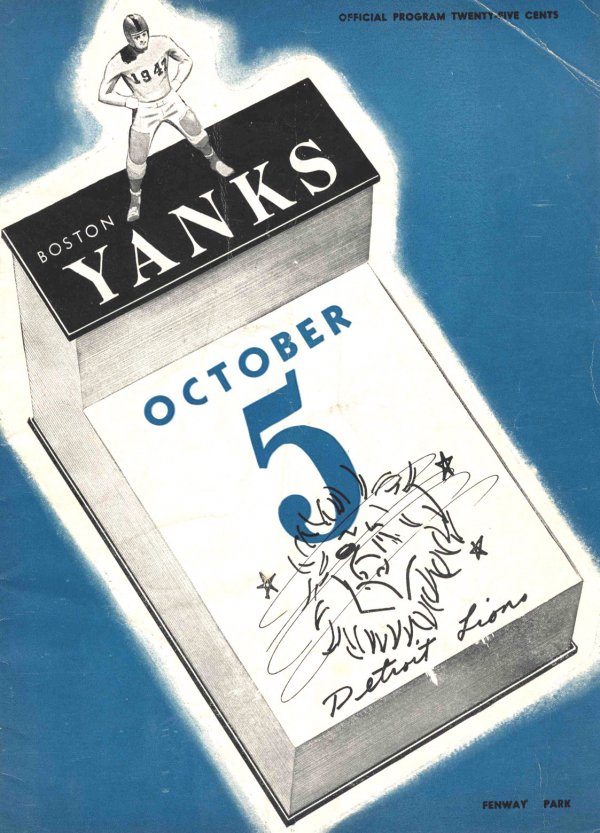 NFL Program: Boston Yanks vs. Detroit Lions (October 5, 1947)