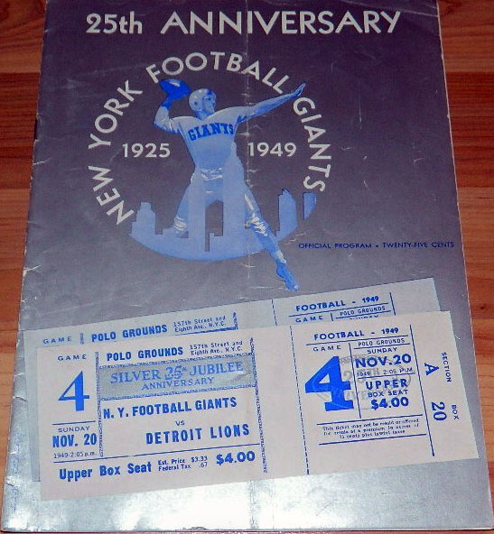 NFL Program: New York Giants vs. Detroit Lions (November 20, 1949)