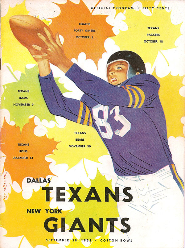 NFL Program: Dallas Texans vs. New York Giants (September 28, 1952)