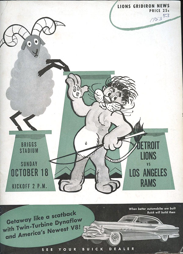 NFL Program: Detroit Lions vs. Los Angeles Rams (October 18, 1953)