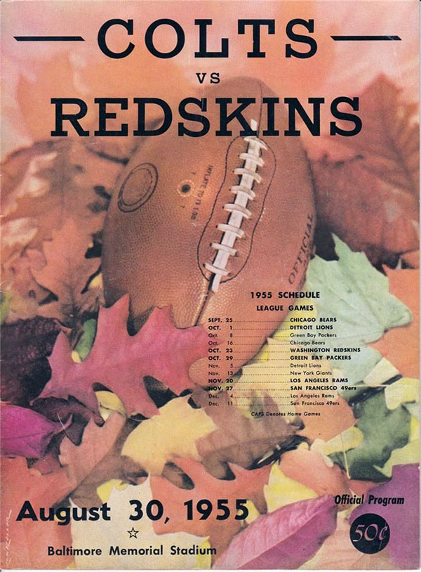 NFL Program: Baltimore Colts vs. Washington Redskins (August 30, 1955)